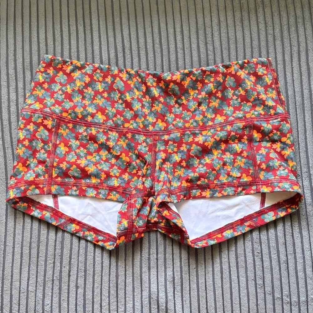 Fleo Women's Red Floral Athletic Shorts with Multicolor Accents